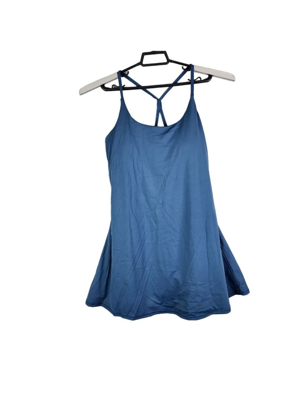 Womens Blue One Piece Swim Suit Dress Criss-Cross Back Built In Shorts Size XL